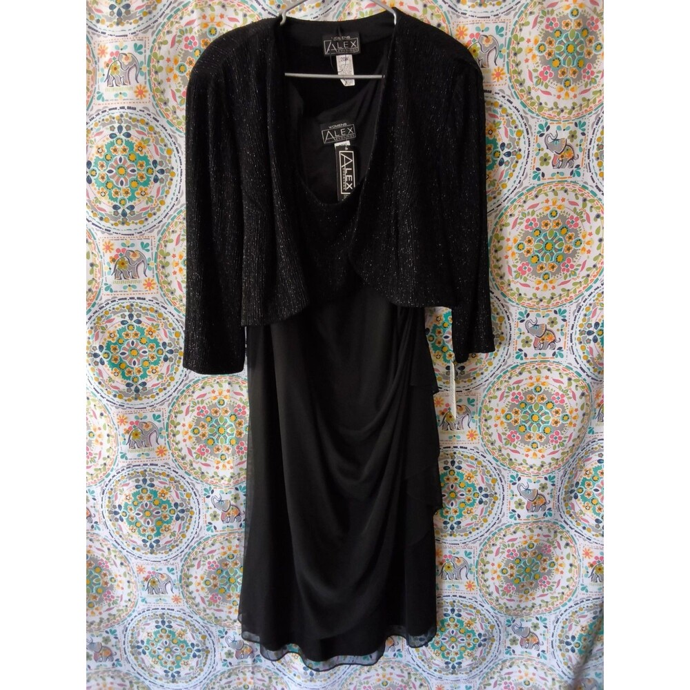 Alex Evenings 2 Piece Dress Plus Size 20W Macy's Vintage Sparkle Black Formal